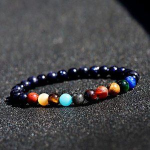 Galaxy Solar System 7 Chakra Blue Goldstone Beaded Healing Reiki Bracelet Gifts